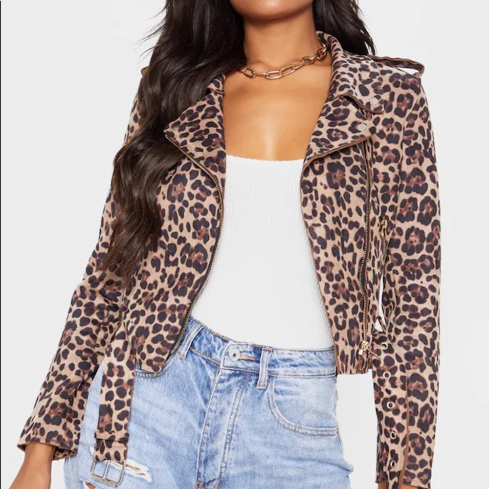 Leopard print biker jacket